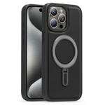 For iPhone 15 Pro Silver Shield MagSafe Holder Shockproof Phone Case(Black)