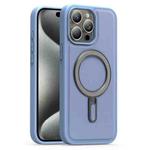 For iPhone 15 Pro Max Silver Shield MagSafe Holder Shockproof Phone Case(Blue)