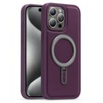 For iPhone 15 Pro Max Silver Shield MagSafe Holder Shockproof Phone Case(Purple)