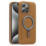 For iPhone 15 Pro Max Silver Shield MagSafe Holder Shockproof Phone Case(Brown)