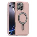 For iPhone 16 Pro Max Silver Shield MagSafe Holder Shockproof Phone Case(Pink)