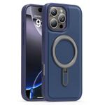 For iPhone 16 Pro Max Silver Shield MagSafe Holder Shockproof Phone Case(Deep Blue)
