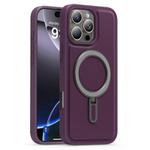 For iPhone 16 Pro Max Silver Shield MagSafe Holder Shockproof Phone Case(Purple)