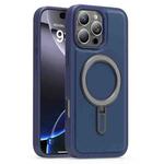 For iPhone 16 Pro Silver Shield MagSafe Holder Shockproof Phone Case(Deep Blue)