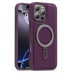 For iPhone 16 Pro Silver Shield MagSafe Holder Shockproof Phone Case(Purple)