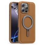 For iPhone 16 Pro Silver Shield MagSafe Holder Shockproof Phone Case(Brown)