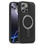 For iPhone 16 Pro Silver Shield MagSafe Holder Shockproof Phone Case(Black)