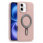 For iPhone 16 Plus Silver Shield MagSafe Holder Shockproof Phone Case(Pink)