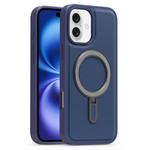 For iPhone 16 Plus Silver Shield MagSafe Holder Shockproof Phone Case(Deep Blue)