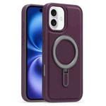 For iPhone 16 Plus Silver Shield MagSafe Holder Shockproof Phone Case(Purple)