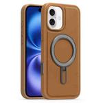 For iPhone 16 Plus Silver Shield MagSafe Holder Shockproof Phone Case(Brown)