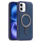 For iPhone 16 Silver Shield MagSafe Holder Shockproof Phone Case(Deep Blue)