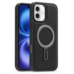 For iPhone 16 Silver Shield MagSafe Holder Shockproof Phone Case(Black)