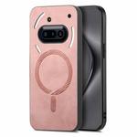 For Nothing Phone 3a Retro Magsafe Magnetic PU Back Cover Phone Case(Pink)
