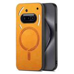 For Nothing Phone 3a Retro Magsafe Magnetic PU Back Cover Phone Case(Yellow)