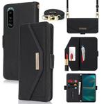 For Sony Xperia 5 III Cross Texture Crossbody Lanyard Leather Phone Case(Black)
