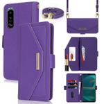 For Sony Xperia 5 III Cross Texture Crossbody Lanyard Leather Phone Case(Purple)