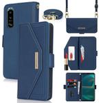 For Sony Xperia 5 III Cross Texture Crossbody Lanyard Leather Phone Case(Blue)