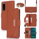 For Sony Xperia 5 III Cross Texture Crossbody Lanyard Leather Phone Case(Brown)