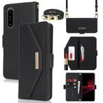 For Sony Xperia 1 III Cross Texture Crossbody Lanyard Leather Phone Case(Black)