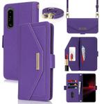 For Sony Xperia 1 III Cross Texture Crossbody Lanyard Leather Phone Case(Purple)