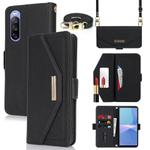 For Sony Xperia 10 III Cross Texture Crossbody Lanyard Leather Phone Case(Black)
