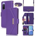 For Sony Xperia 10 III Cross Texture Crossbody Lanyard Leather Phone Case(Purple)