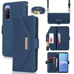For Sony Xperia 10 III Cross Texture Crossbody Lanyard Leather Phone Case(Blue)