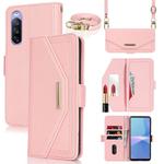 For Sony Xperia 10 III Cross Texture Crossbody Lanyard Leather Phone Case(Pink)