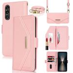 For Sony Xperia 1 VI Cross Texture Crossbody Lanyard Leather Phone Case(Pink)