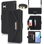 For Sony Xperia 10 VI Cross Texture Crossbody Lanyard Leather Phone Case(Black)