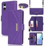 For Sony Xperia 10 VI Cross Texture Crossbody Lanyard Leather Phone Case(Purple)