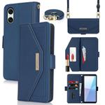 For Sony Xperia 10 VI Cross Texture Crossbody Lanyard Leather Phone Case(Blue)