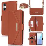 For Sony Xperia 10 VI Cross Texture Crossbody Lanyard Leather Phone Case(Brown)