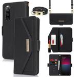 For Sony Xperia 10 IV Cross Texture Crossbody Lanyard Leather Phone Case(Black)