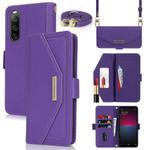 For Sony Xperia 10 IV Cross Texture Crossbody Lanyard Leather Phone Case(Purple)