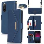 For Sony Xperia 10 IV Cross Texture Crossbody Lanyard Leather Phone Case(Blue)