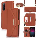 For Sony Xperia 10 IV Cross Texture Crossbody Lanyard Leather Phone Case(Brown)