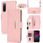 For Sony Xperia 10 IV Cross Texture Crossbody Lanyard Leather Phone Case(Pink)