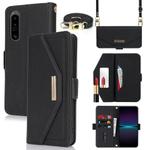 For Sony Xperia 1 IV Cross Texture Crossbody Lanyard Leather Phone Case(Black)
