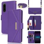 For Sony Xperia 1 IV Cross Texture Crossbody Lanyard Leather Phone Case(Purple)