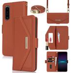 For Sony Xperia 1 IV Cross Texture Crossbody Lanyard Leather Phone Case(Brown)