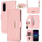 For Sony Xperia 1 IV Cross Texture Crossbody Lanyard Leather Phone Case(Pink)