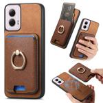 For Motorola Moto G35 Retro Cross Leather Ring Vertical Insert Card Bag MagSafe Phone Case(Brown)