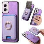 For Motorola Moto G55 Retro Cross Leather Ring Vertical Insert Card Bag MagSafe Phone Case(Purple)