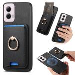 For Motorola Moto G 5G 2024 Retro Cross Leather Ring Vertical Insert Card Bag MagSafe Phone Case(Black)
