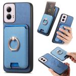 For Motorola Moto G Play 4G 2024 Retro Cross Leather Ring Vertical Insert Card Bag MagSafe Phone Case(Blue)