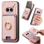 For Nothing CMF Phone 1 Retro Cross Leather Ring Vertical Insert Card Bag MagSafe Phone Case(Pink)