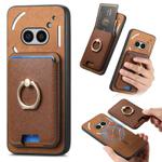 For Nothing CMF Phone 1 Retro Cross Leather Ring Vertical Insert Card Bag MagSafe Phone Case(Brown)