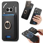 For Nothing CMF Phone 1 Retro Cross Leather Ring Vertical Insert Card Bag MagSafe Phone Case(Black)